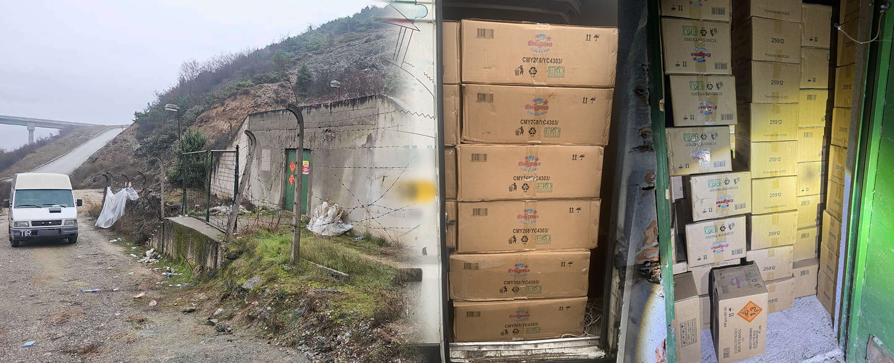 Пронајдени се над 25 тони пиротехнички средства во две товарни возила и магацини на правно лице, лишени од слобода се две лица, од кои едното е полициски службеник